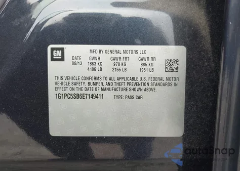 2014 Chevrolet Cruze 1Lt Auto z USA, uszkodzony, nr VIN 1G1PC5SB6E7149411